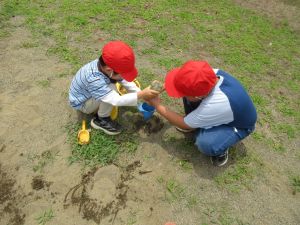 【１年生】砂場が大きなキャンバスに！～「すなやつちとなかよし」図工の授業～