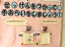 手洗いの効果を目で実感！食パンを使った「手洗い実験」の掲示物を作成しました