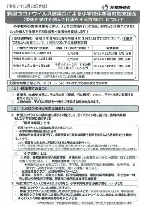 新型コロナウイルス感染症による小学校休業等対応助成金・支援金の期間延長に関するお知らせについて